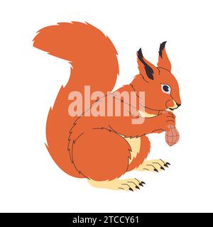 roditore di scoiattolo rosso grazioso piccolo animale peloso che tiene e mangia noci creatura di mammiferi naturali selvaggi Illustrazione Vettoriale
