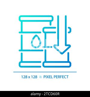 Icona dei prezzi dell'olio in calo con pixel a linea sottile 2D. Illustrazione Vettoriale