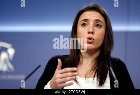 Madrid, 02/08/2018. Conferenza stampa di Irene Montero dopo la riunione dei cittadini al Congresso. Foto: Oscar del Pozo ARCHDC. Crediti: Album / Archivo ABC / Oscar del Pozo Foto Stock