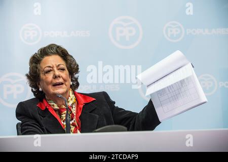 Valencia, 15/03/2016. Conferenza stampa di Rita Barberá. Foto: Mikel Ponce Archdc. Crediti: Album / Archivo ABC / Mikel Ponce Foto Stock