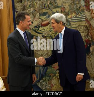 El Pardo (Madrid), 10/19/2015. Udienza di re Felipe vi con il Segretario di Stato degli Stati Uniti John Kerry. Foto: Ernesto acute Archdc. Crediti: Album / Archivo ABC / Ernesto Agudo Foto Stock