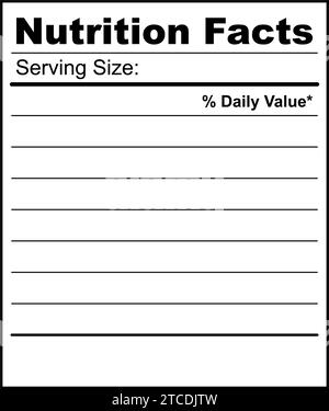 Informazioni sui fatti nutrizionali. Informazioni sulla quantità di grassi, calorie, carboidrati. Illustrazione Vettoriale