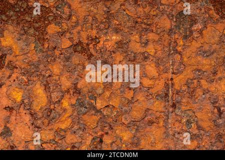 Metallo ruggine. Piastra di ferro arrugginito. Struttura grunge invecchiata del settore in acciaio arrugginito immagine superficiale con dettagli macro elevati sporca. Foto Stock