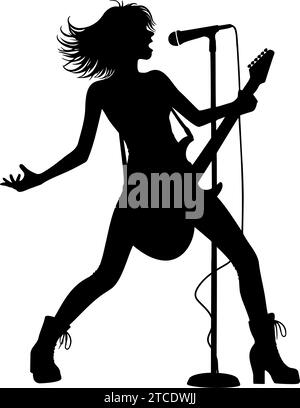 Silhouette di una donna che suona una chitarra elettrica in una performance rock. Illustrazione vettoriale Illustrazione Vettoriale