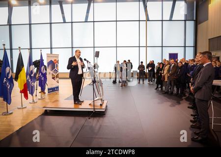 Charleroi, Belgio. 12 dicembre 2023. Il Segretario di Stato per l'agenda digitale e la privacy Mathieu Michel nella foto durante l'inaugurazione del centro di formazione della polizia federale, a Jumet, Charleroi, martedì 12 dicembre 2023. BELGA PHOTO VIRGINIE LEFOUR Credit: Belga News Agency/Alamy Live News Foto Stock