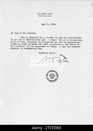 William Howard Taft Letter 30 maggio 1918 Foto Stock