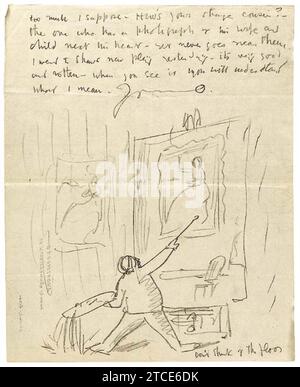 William Orpen - una lettera illustrata a Hugh Lane riguardo all'omaggio a Manet. Foto Stock