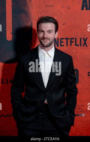 Roma, Italia. 11 dicembre 2023. Lorenzo Adorni sarà presente al Red carpet per il film 'Adagio' allo Space Parco De Medici di Roma, l'11 dicembre 2023. (Foto di Luca Carlino/NurPhoto)0 crediti: NurPhoto SRL/Alamy Live News Foto Stock