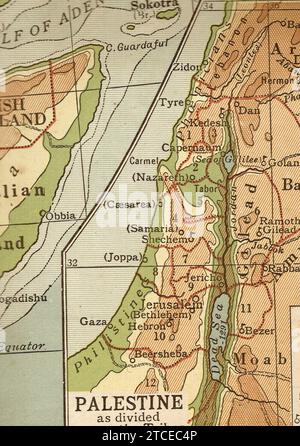 Una mappa geografica vintage/antica in seppia che mostra la Palestina. Foto Stock