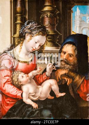 La Sacra famiglia, dipinto ad olio su legno di Jan Gossaert, 1525-1530 Foto Stock