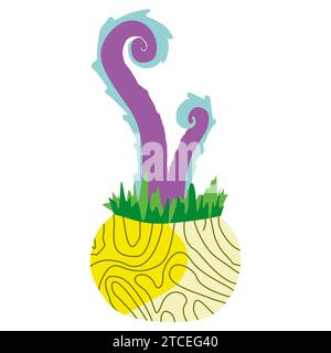 Cartoni animati fantasy alieni mostro pianta in vaso di fiori. Illustrazione di elementi di natura vettoriale isolata su sfondo bianco. Design floreale piatto, Monster co Illustrazione Vettoriale