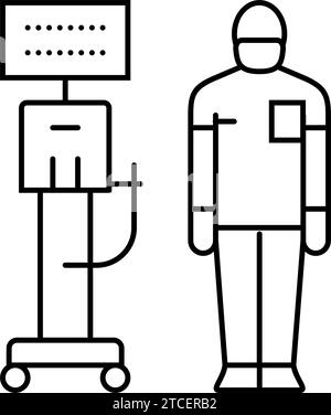 illustrazione del vettore dell'icona della linea del ventilatore del terapista respiratorio Illustrazione Vettoriale