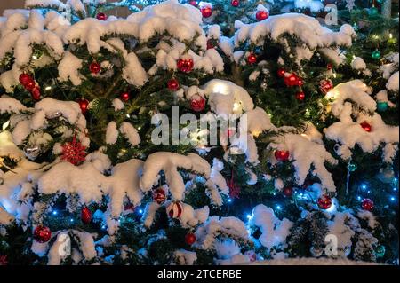 Muenchen, Haidhausen, der Haidhauser Weihnachtsmarkt am Weissenburger Platz, Weihnachtliche Dekoration *** Monaco di Baviera, Haidhausen, il mercato di Natale di Haidhausen su Weissenburger Platz, decorazioni natalizie Foto Stock