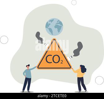 Pianeta Terra con tubi fumanti della centrale elettrica. Ambiente inquinato dalle emissioni di CO2. Illustrazione Vettoriale