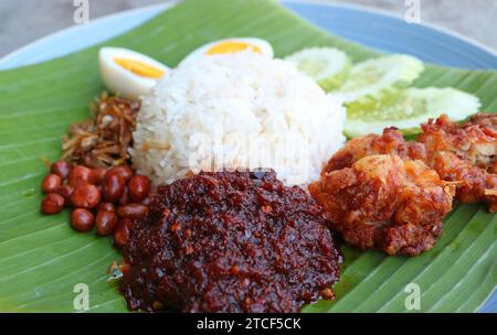 Pasta di peperoncino sambal, un componente importante della popolare colazione malese chiamata Nasi Lemak Foto Stock