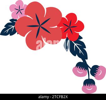 Fiori in fiore giapponesi tradizionali isolati colorati Vector Illustrazione Vettoriale