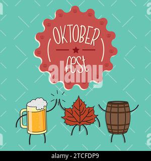 Poster del festival Oktoberfest con tazza di birra e cartoni animati Vector Illustrazione Vettoriale