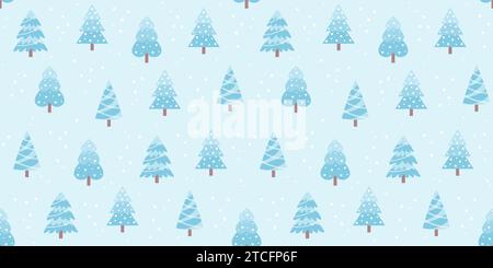 Motivo senza cuciture con alberi di Natale blu su sfondo blu pastello. Illustrazione del vettore piatto Illustrazione Vettoriale