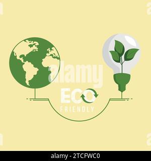 Lampadina con impianto interno collegata al pianeta Earth Ecofriendly Vector Illustrazione Vettoriale