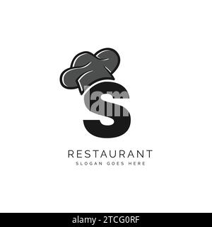 Logo lettera S con cappello dello chef per un ristorante. Alphabet S Concept Design Food Business logotipo illustrazione vettoriale Illustrazione Vettoriale