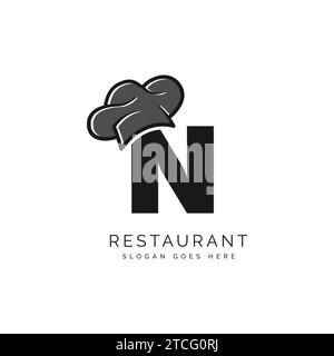 Logo Letter N con cappello dello chef per un ristorante. Alphabet N Concept Design Food Business logotipo illustrazione vettore Illustrazione Vettoriale