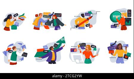 Insieme vettoriale di persone che costruiscono carriera Illustrazione Vettoriale