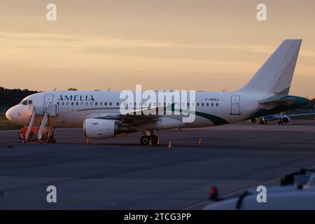 Der Airbus A319-112 A319 der Fluglinie Amelia International 8R / AIA, Betreiber Amelia, mit der Registrierung F-HDSJ MSN: 03727 parkt am Flughafen Aeroporto di Amburgo EDDH/HAM. Amburgo Amburgo Deutschland *** l'Airbus A319 112 A319 della compagnia aerea Amelia International 8R AIA , operatore Amelia, con registrazione F HDSJ MSN 03727 è parcheggiato presso l'aeroporto di Amburgo EDDH HAM Amburgo Germania Foto Stock