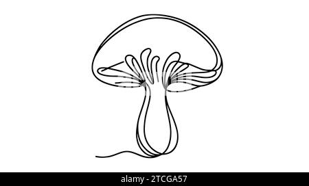 Disegno continuo a una linea del fungo. Illustrazione vettoriale. Illustrazione Vettoriale