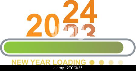 Caricamento della barra di avanzamento da 2023 a 2024. Felice anno nuovo 2024 benvenuto. Anno che cambia dal 2023 al 2024. fine del 2023 e inizio del 2024. Quasi in arrivo nuovo Illustrazione Vettoriale