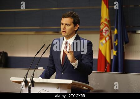 Madrid, 04/26/2016. Conferenze stampa al Congresso dei deputati dei rappresentanti politici dopo il ciclo di contatti con HM The King. Nell'immagine, Albert Rivera. Foto: Jaime García ARCHDC ARCHDC. Crediti: Album / Archivo ABC / Jaime García Foto Stock