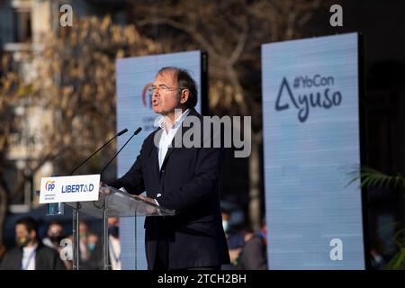 Madrid, 17/04/2021. Inizio della campagna elettorale PP per le elezioni del 4 maggio, con Pablo Casado, Martínez Almeida, Pío García Escudero e Isabel Díaz Ayuso. Foto: Isabel Permuy. ARCHDC. Crediti: Album / Archivo ABC / Isabel B. Permuy Foto Stock