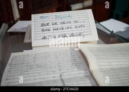 Madrid, 15/03/2021. Archivio della società generale degli autori (SGAE). Partitura della musica che Bernardo Bonezzi compose per "What Have i Done to Meritano This", di Pedro Almodóvar. Foto: Isabel Permuy. ARCHDC. Crediti: Album / Archivo ABC / Isabel B. Permuy Foto Stock