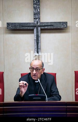 Madrid, 09/09/2021. Sede della Conferenza Episcopale spagnola. Il cardinale e vescovo Juan José Omella presentano il piano pastorale della Conferenza Episcopale in una conferenza stampa. Il segretario generale, Luis Argüello, è presente. Foto: Guillermo Navarro. ARCHDC. Crediti: Album / Archivo ABC / Guillermo Navarro Foto Stock