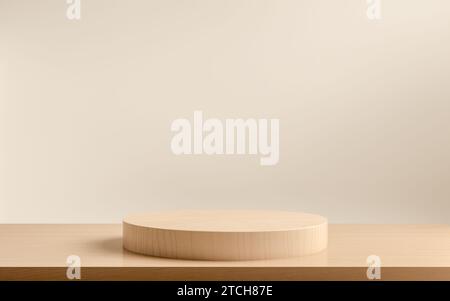 podio cilindro su sfondo beige. Podio rotondo per prodotti cosmetici di presentazione. Lo sfondo migliore per mostrare la scena del podio del prodotto. 3d ren Foto Stock