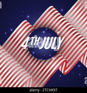 4 luglio, celebrazione del giorno dell'indipendenza con Waving Flag. Design per banner, poster o biglietti d'auguri del 4 luglio Illustrazione Vettoriale