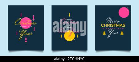 Set di poster creativi per Natale e felice anno nuovo. Modelli di design per le festività con tipografia per schede, banner o poster. Celebrazione di Capodanno Vector Illustrazione Vettoriale