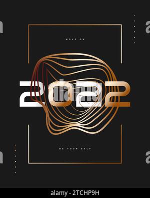 Elegante poster con design felice anno nuovo 2022 in stile nero e oro. Modello di progettazione per la celebrazione del nuovo anno per volantino, poster, brochure, scheda, banner Illustrazione Vettoriale