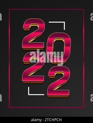 Design banner o poster felice anno nuovo 2022 con numero 3D rosso e oro. 2022 testo numero disegno. Volantino modello di progettazione per festività di Capodanno Illustrazione Vettoriale