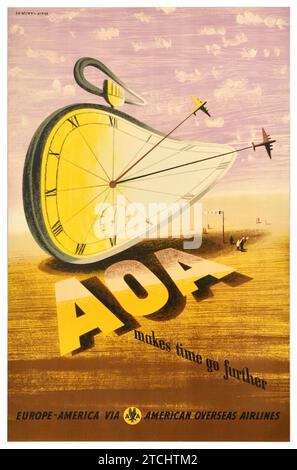 AOA fa progredire il tempo - Europa-America tramite American Airlines - artwork di LEWITT-HIM (Jan Lewitt; George HIM) 1948 Foto Stock