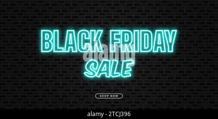 Banner o poster in vendita per il Black Friday con un brillante stile di testo al neon Illustrazione Vettoriale