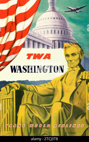 TWA Airlines - Washington, feat Abraham Lincoln, Lincoln Memorial (c.1950) poster di viaggio - opere d'arte di Frank Lacano Foto Stock