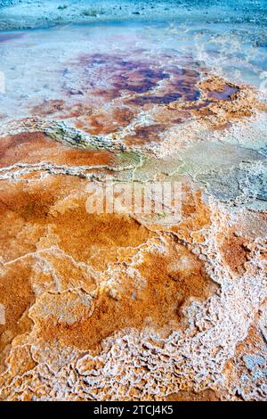 Paesaggio delle sorgenti termali di Mammoth nel Parco Nazionale di Yellowstone Foto Stock