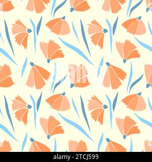 Fiori Peach colore fuzz motivo anno 2024 con foglie blu su sfondo giallo pastello. Illustrazione vettoriale Illustrazione Vettoriale