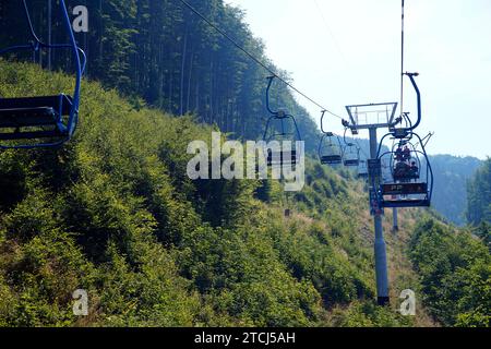 Seggiovia, Pustevny, Moravian-Slesian Beskydy, Moravskoslezsky kraj, Repubblica ceca, Pustevny, Moravian-Slesian Beskydy, Repubblica Ceca Foto Stock