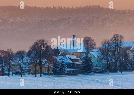 (Copyright C www.dresden-fotografie.de) (Sylvio Dittrich) (+49 1772156417) chiesa di Lichtenhain in inverno Foto Stock