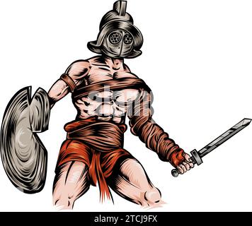 Spartaco gladiatore romano schiavo guerriero . illustrazione vettoriale Illustrazione Vettoriale