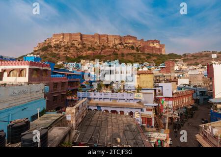 Vista grandangolare del forte di Mehrangarh Foto Stock