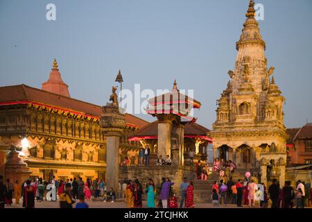 Nepal, Bhaktapur, Piazza Durbar, skyline, vista panoramica, Foto Stock