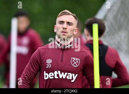 Romford, Regno Unito. 13 dicembre 2023. Dagenham East London 13 dicembre 2023. Jarrod Bowen (West Ham) durante la sessione di allenamento aperto del West Ham presso il campo di allenamento del West Ham, Romford. Crediti: MARTIN DALTON/Alamy Live News Foto Stock