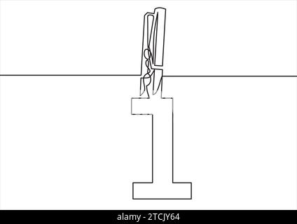 Agganciare il perno in legno con i numeri .disegno a linee continue Illustrazione Vettoriale